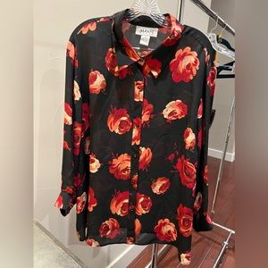 Alfani Black Blouse with Red and Orange Floral Print